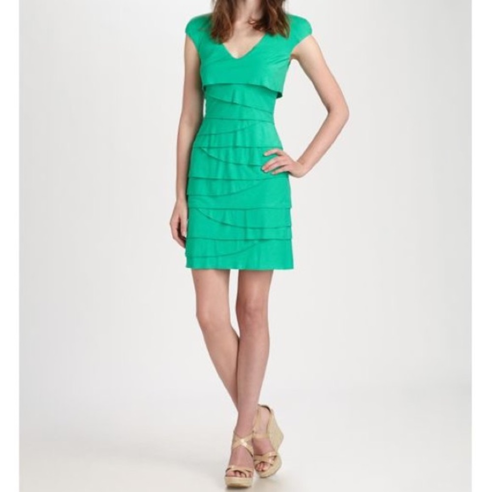 Green Tiered Jersey V Neck Dress